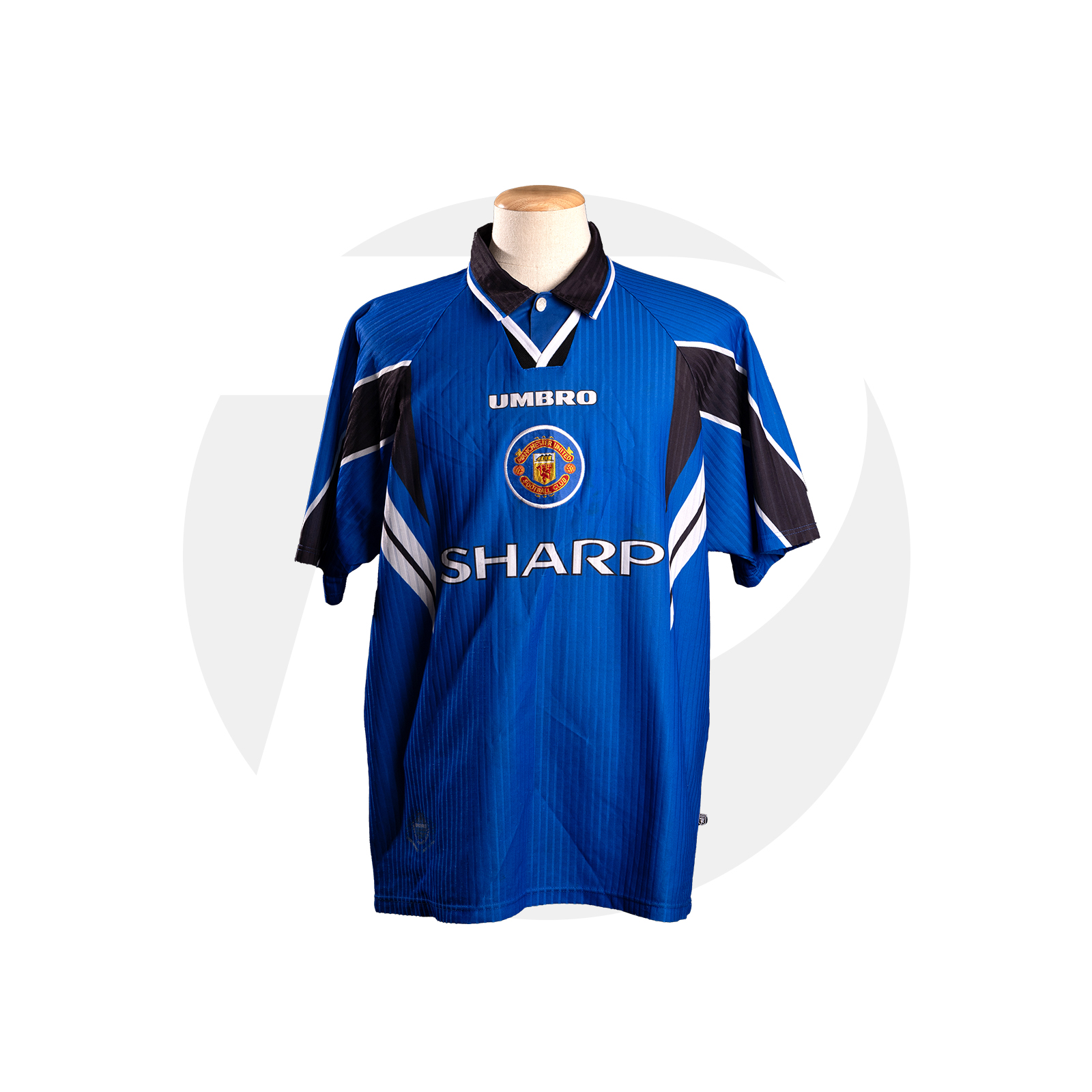 Maillot Vintage Manchester United Away 1996-98 Umbro - Taille M, Bleu, Collector Football